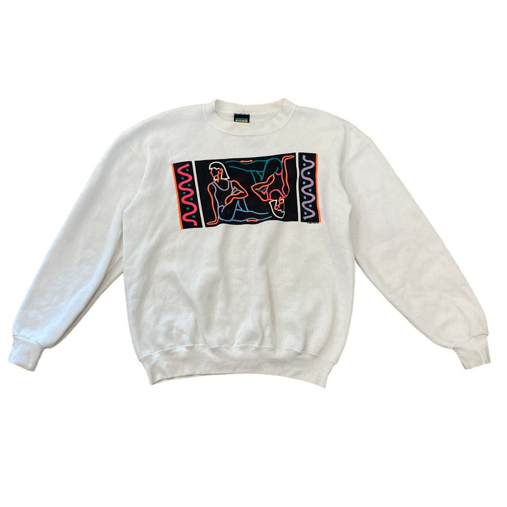 Vintage 80s Cyrk Neon Yoga Pilates Crewneck Sweatshirt Women's L